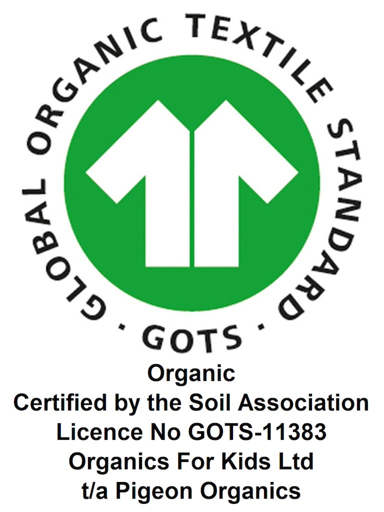 GOTS-Siegel der Firma Pigeon Organics als Nachweis der kontrollierten Produktion