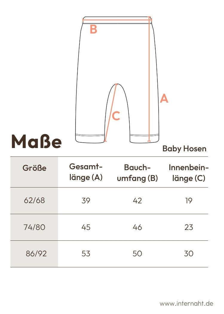 Baby Hose aus Bio-Baumwolle von internaht - Größentabellle für Babys