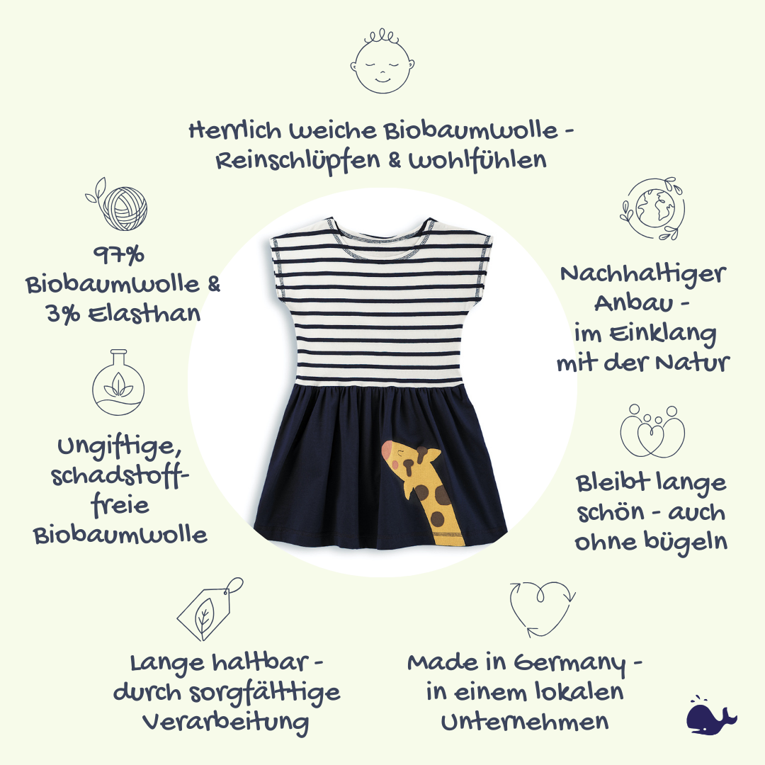 Baby Kleid mit Giraffe aus 100% Bio Baumwolle mit Sorgfalt genäht in Dresden von internaht - Das macht unser Baby Kleid besonders