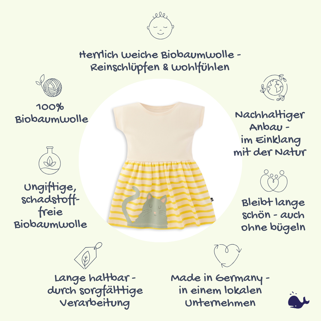 Baby Kleid mit Katze aus 100% Bio Baumwolle mit Sorgfalt genäht in Dresden von internaht - Vorteile auf einen Blick