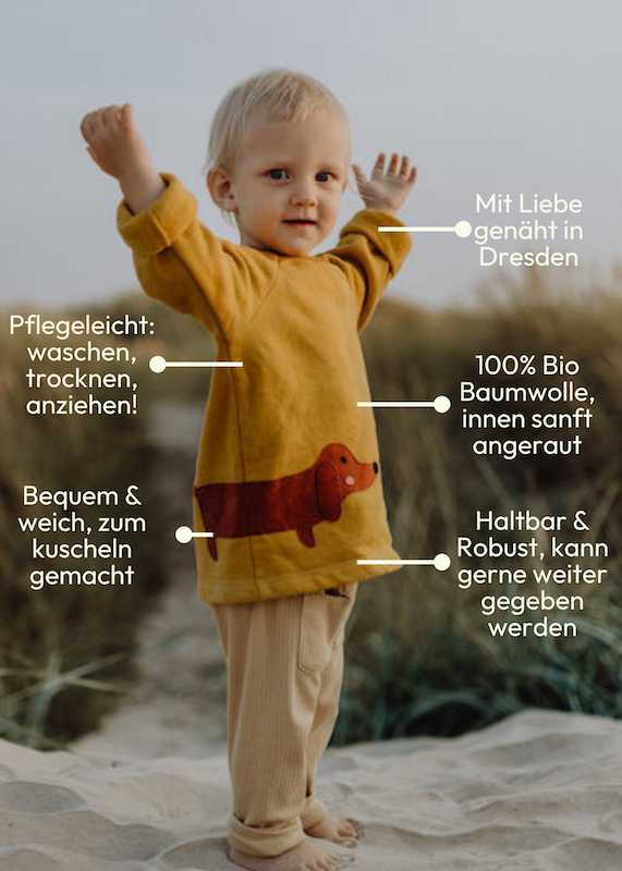 Baby Pullover aus 100% Bio Baumwolle mit Dackel-Motiv in Senfgelb von internaht
