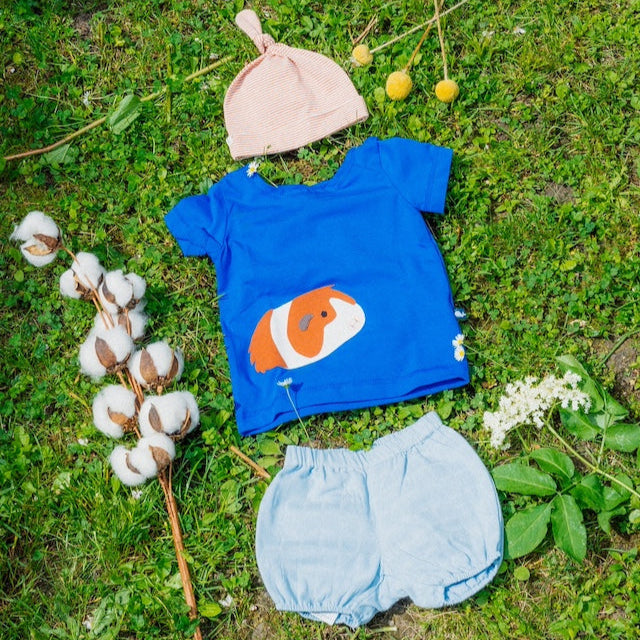Baby Pumphose Musselin aus 100% Bio Baumwolle im Set mit T-Shirt und Baby Mütze von internaht