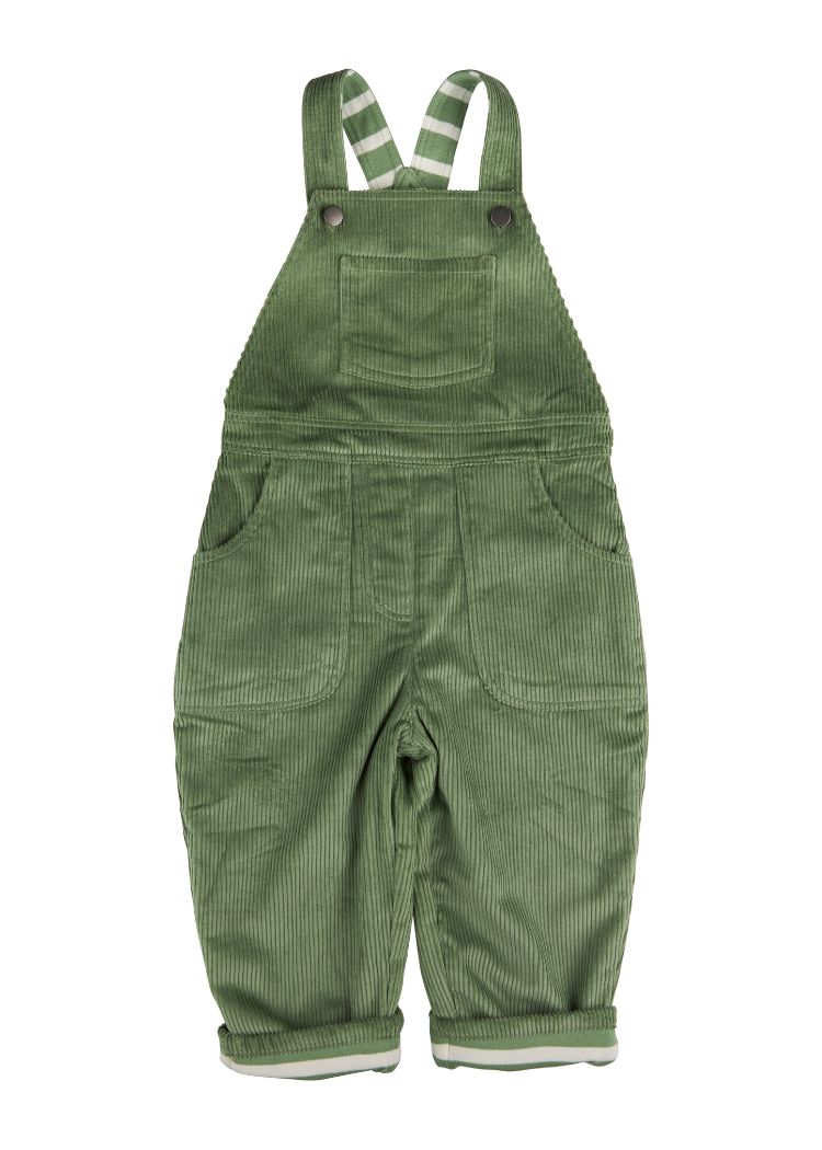 Cord Latzhose für Kinder in grün aus 100% Bio Baumwolle von Pigeon Organics - vollständig gefüttert mit Bio-Jersey für extra Wärme
