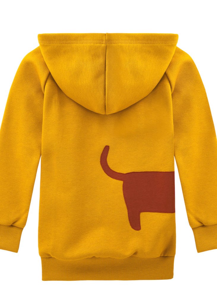 Senfgelber Kapuzenpullover für Kinder mit Dackel-Applikation von internaht