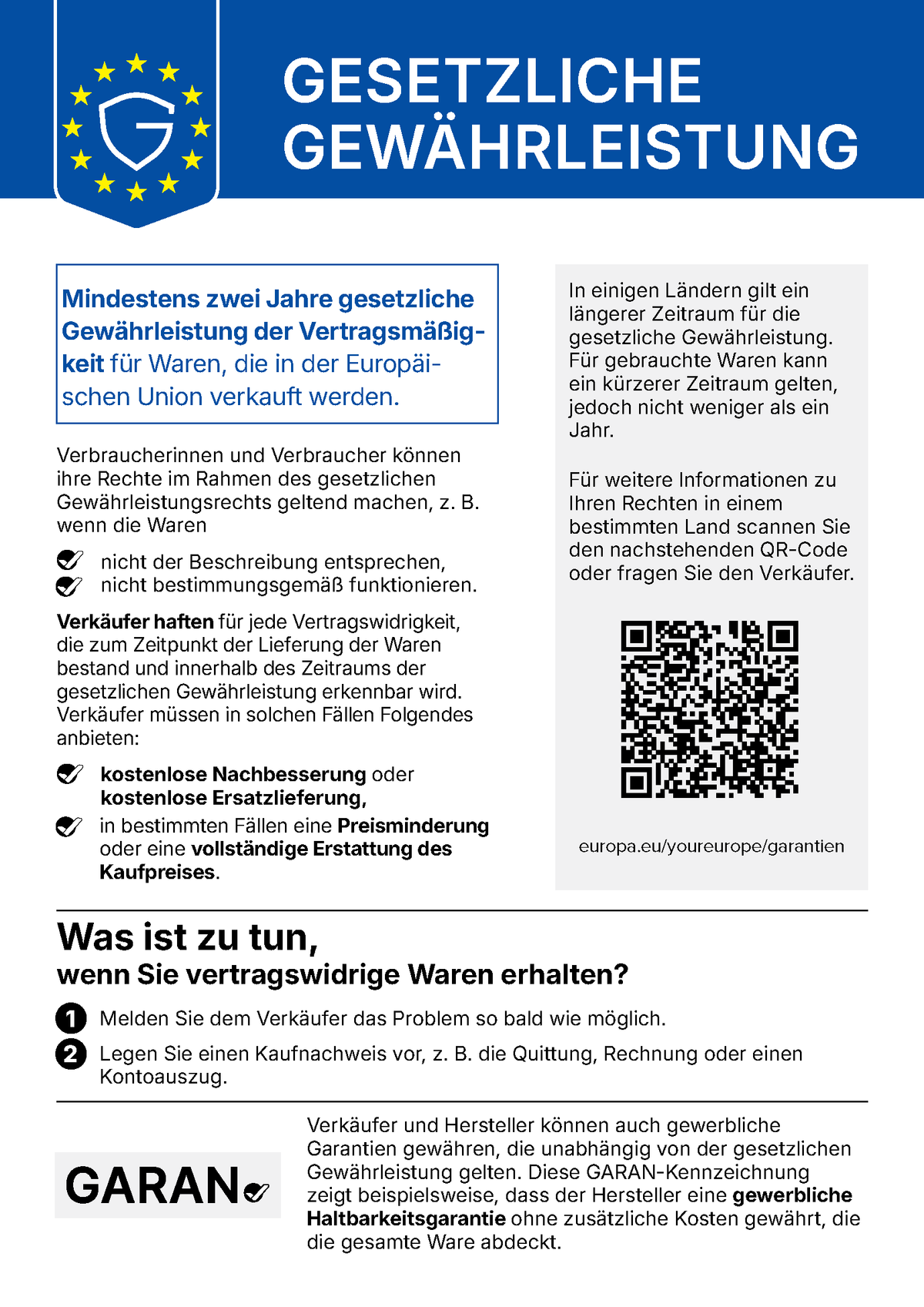 Garantie-Label zur gesetzlichen Gewährleistung