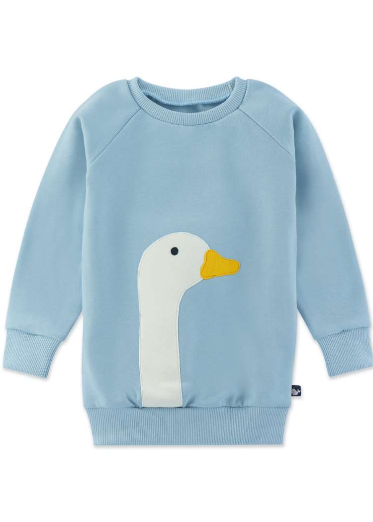 Hellblauer Kinder Pullover mit Gans aus 100% Biobaumwolle von internaht