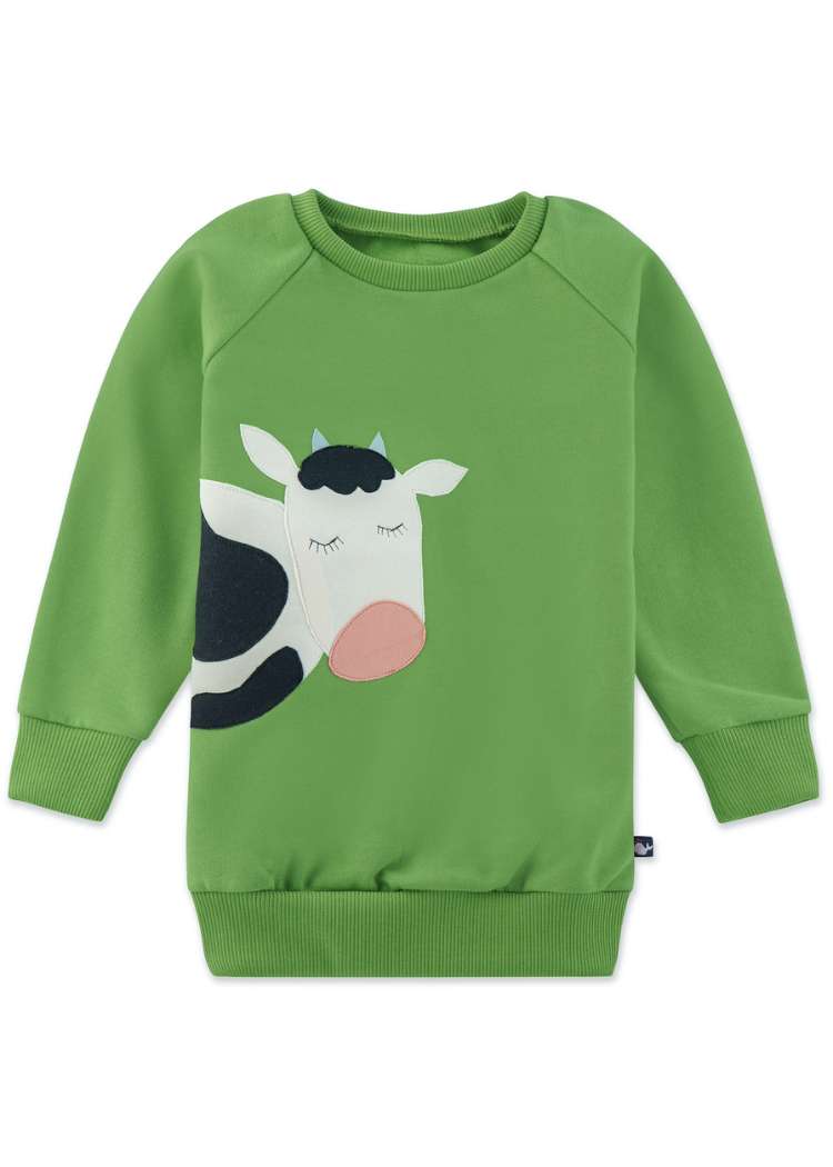Produktfoto zum Kinder Pullover mit Kuh aus 100% Biobaumwolle von internaht