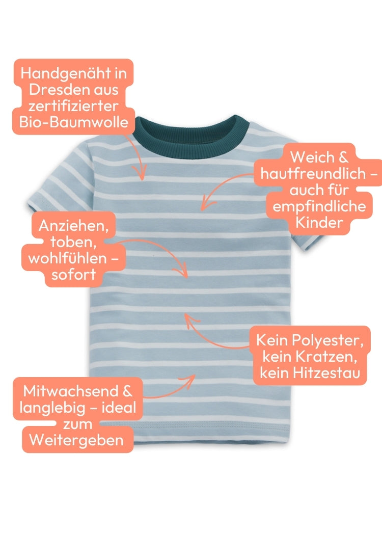 Vorteile des Kinder T-Shirt Bio Baumwolle Hellblau-Weiß – gestreiftes Kindershirt von internaht aus Dresden