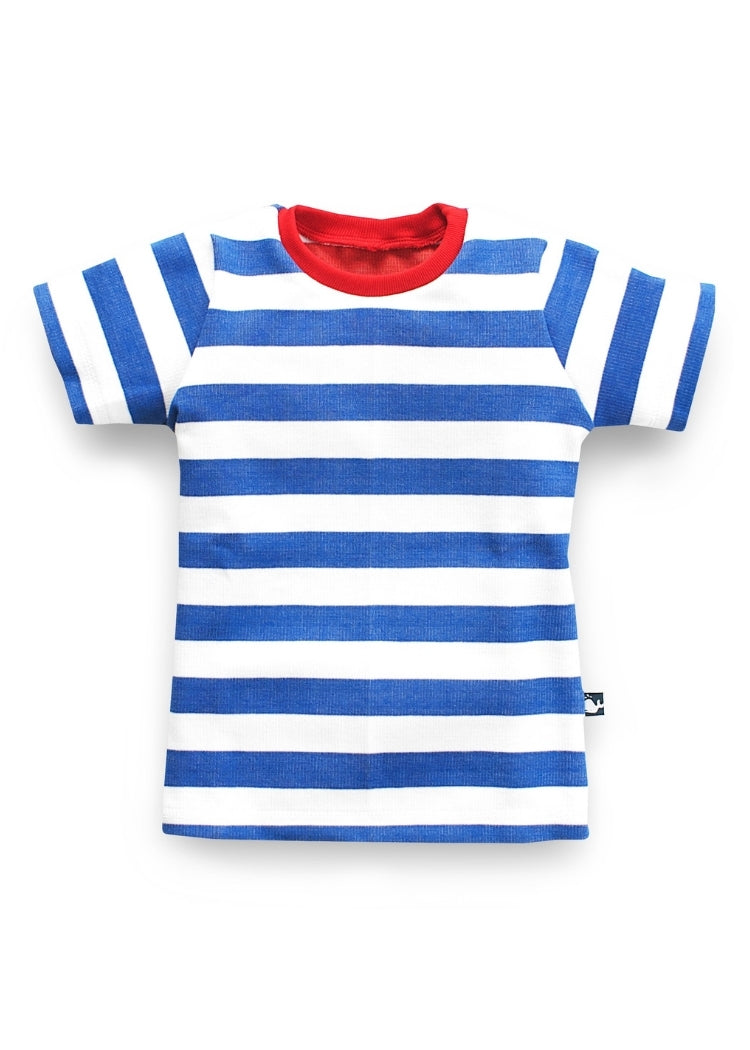 Bio T-Shirt Kinder Royalblau-Weiß – garngefärbt, mitwachsend & langlebig von internaht Dresden