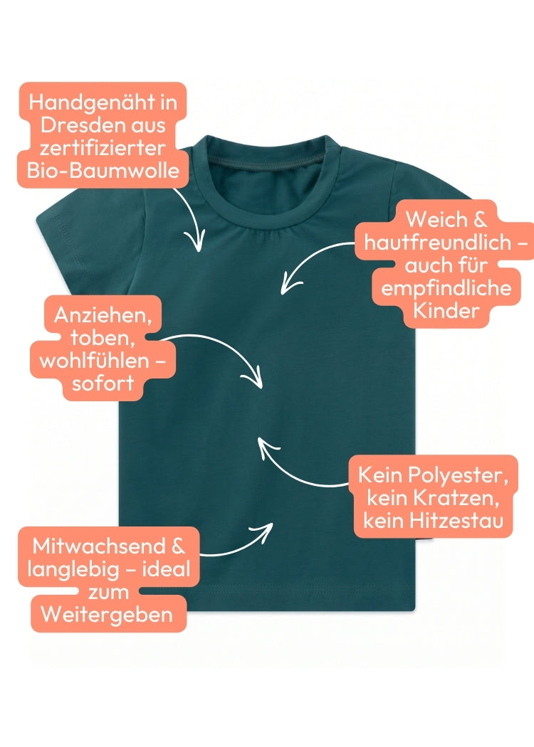 Hochwertiges Kinder T-Shirt Bio Baumwolle Dunkelgrün – weich, mitwachsend & langlebig von internaht