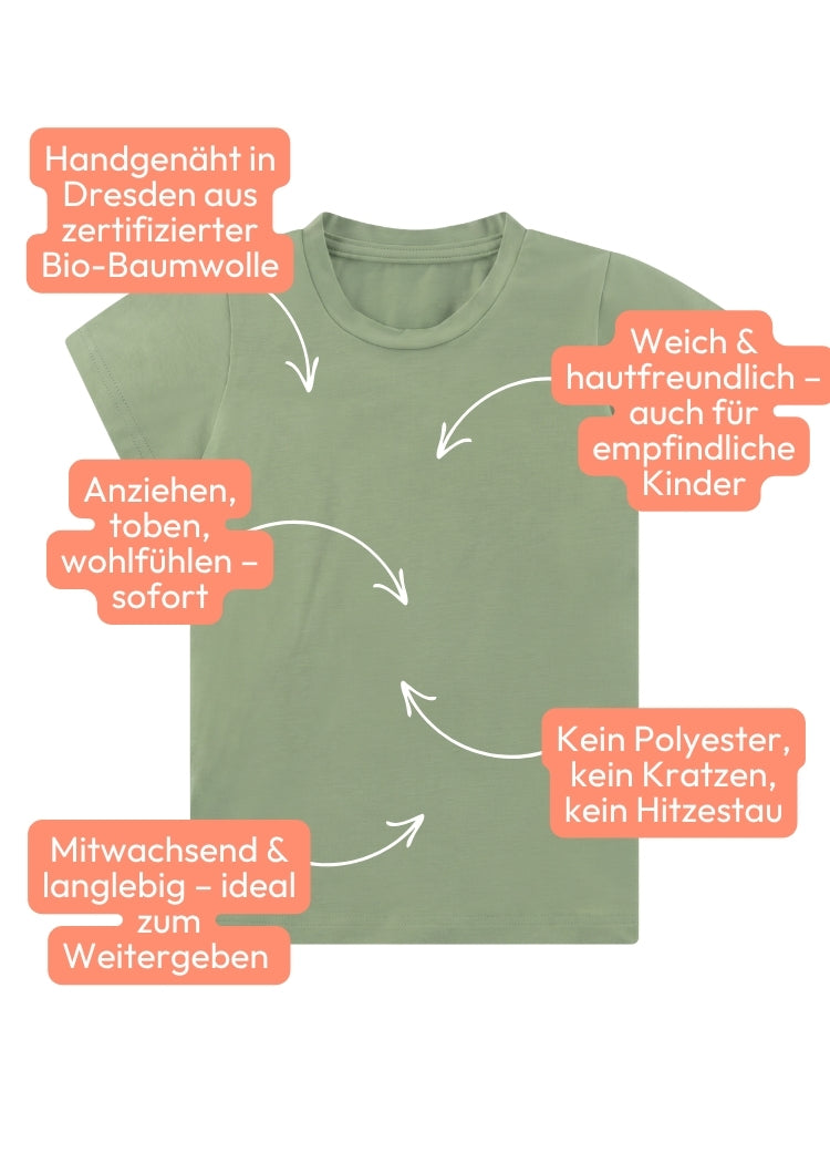 Hochwertiges Kinder T-Shirt Bio Baumwolle Lindgrün – weich, mitwachsend & langlebig von internaht