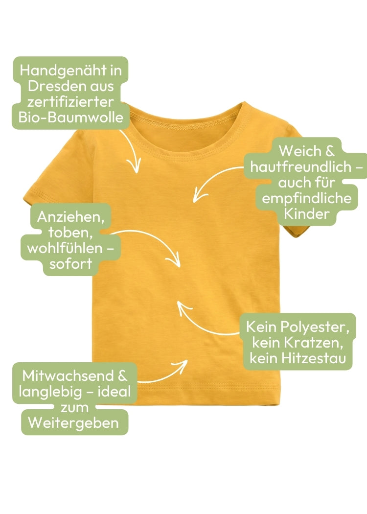Hochwertiges Kinder T-Shirt Bio Baumwolle Senfgelb – weich, mitwachsend & langlebig von internaht
