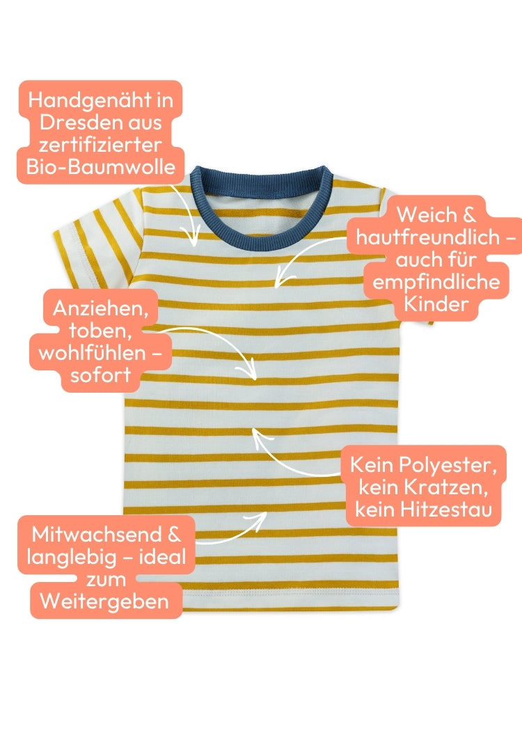 Hochwertiges Kinder T-Shirt Bio Baumwolle Weiß-Senfgelb – weich, mitwachsend & langlebig von internaht