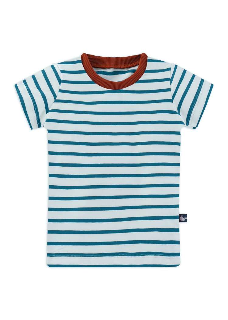 Kinder T-Shirt gestreift aus Bio-Baumwolle genäht von internaht in Dresden - Streifen Ecru-Petrol