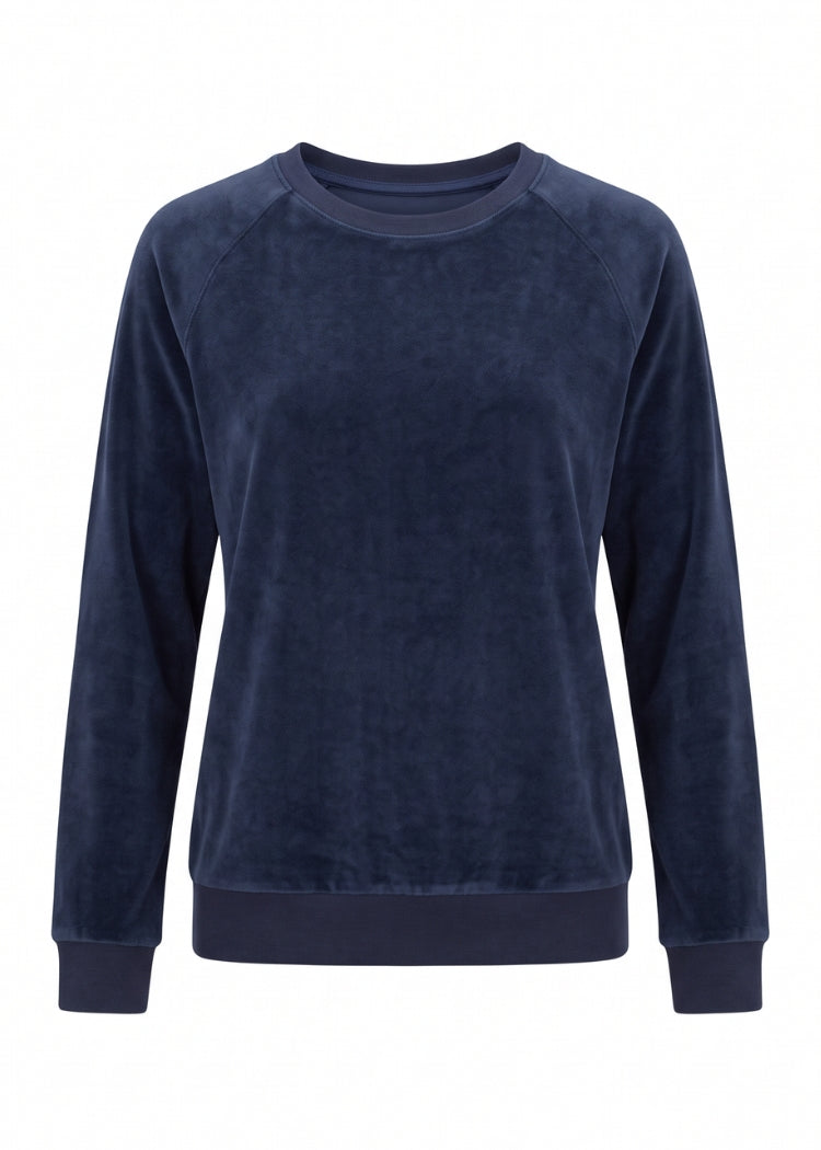 Damen Nicki Pullover aus 100% Bio-Baumwolle in Dunkelblau - 100 % Bio-Baumwolle – kein Polyester, kein Elasthan – kein typisches Kunstfaser-Schwitzen oder Knistern