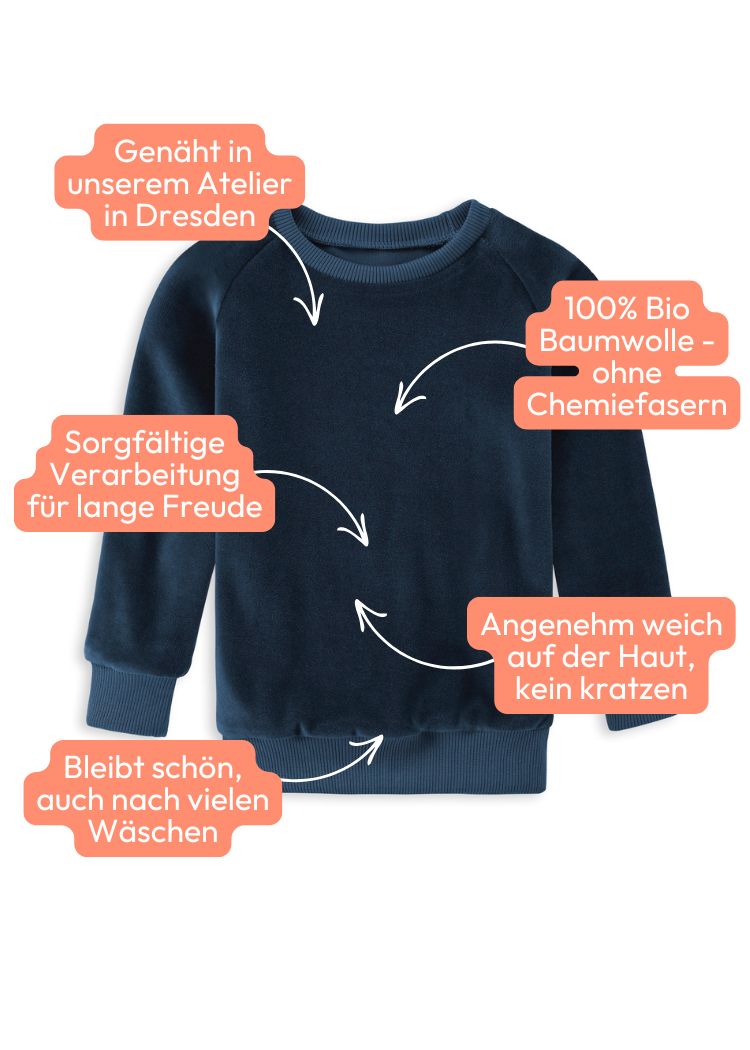 Damen Nicki Pullover dunkelblau – 100 % Bio-Baumwolle, regional gefertigt in Dresden