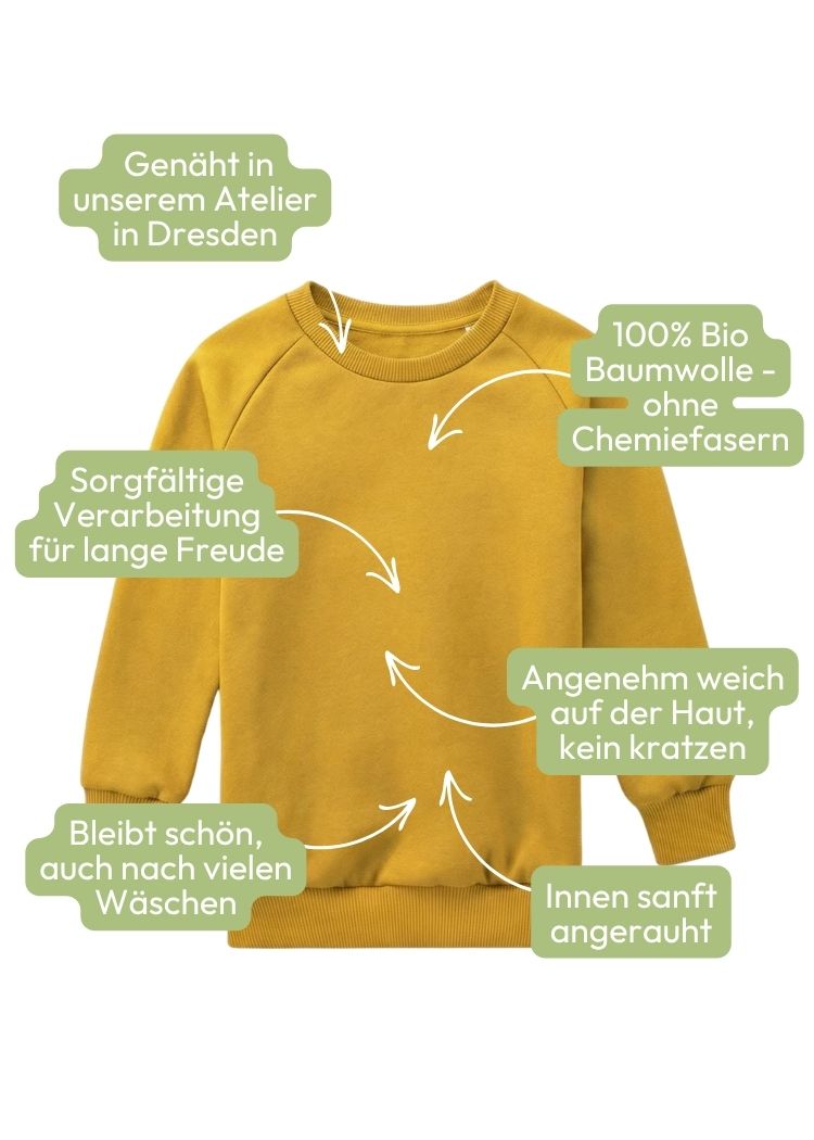 Pullover 100% Baumwolle Damen ohne Polyester in Senfgelb aus Bio Baumwolle - fair produziert und angenehm zu tragen