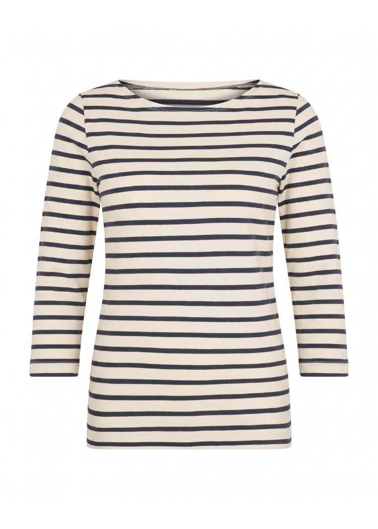 Ringelshirt Damen Dreiviertel-Arm aus Bio-Baumwolle ecru-navy gestreift, fair genäht im Dresdner Atelier von internaht