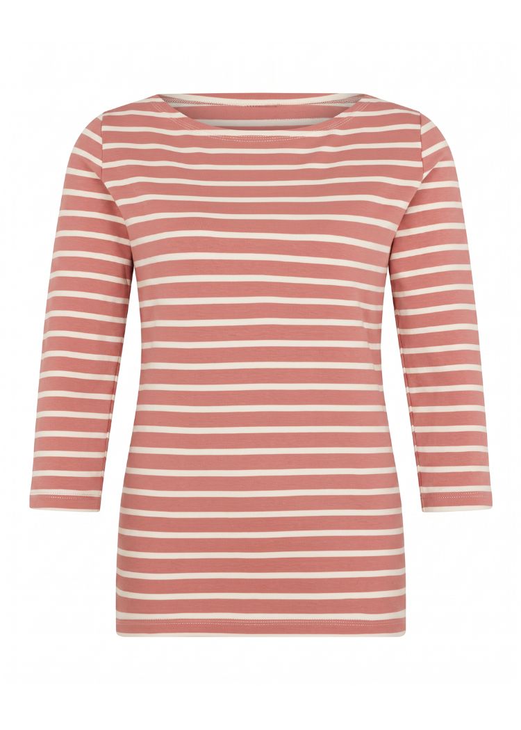 Streifenshirt Damen 3/4-Arm rosenholz-ecru – Detailansicht Streifen, Bio-Baumwolle (kbA) aus hochwertiger Manufakturarbeit von internaht