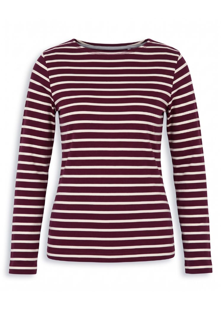 Streifenshirt Damen Bordeaux-Ecru – Detailansicht Streifen, Bio-Baumwolle (kbA) aus hochwertiger Manufakturarbeit von internaht