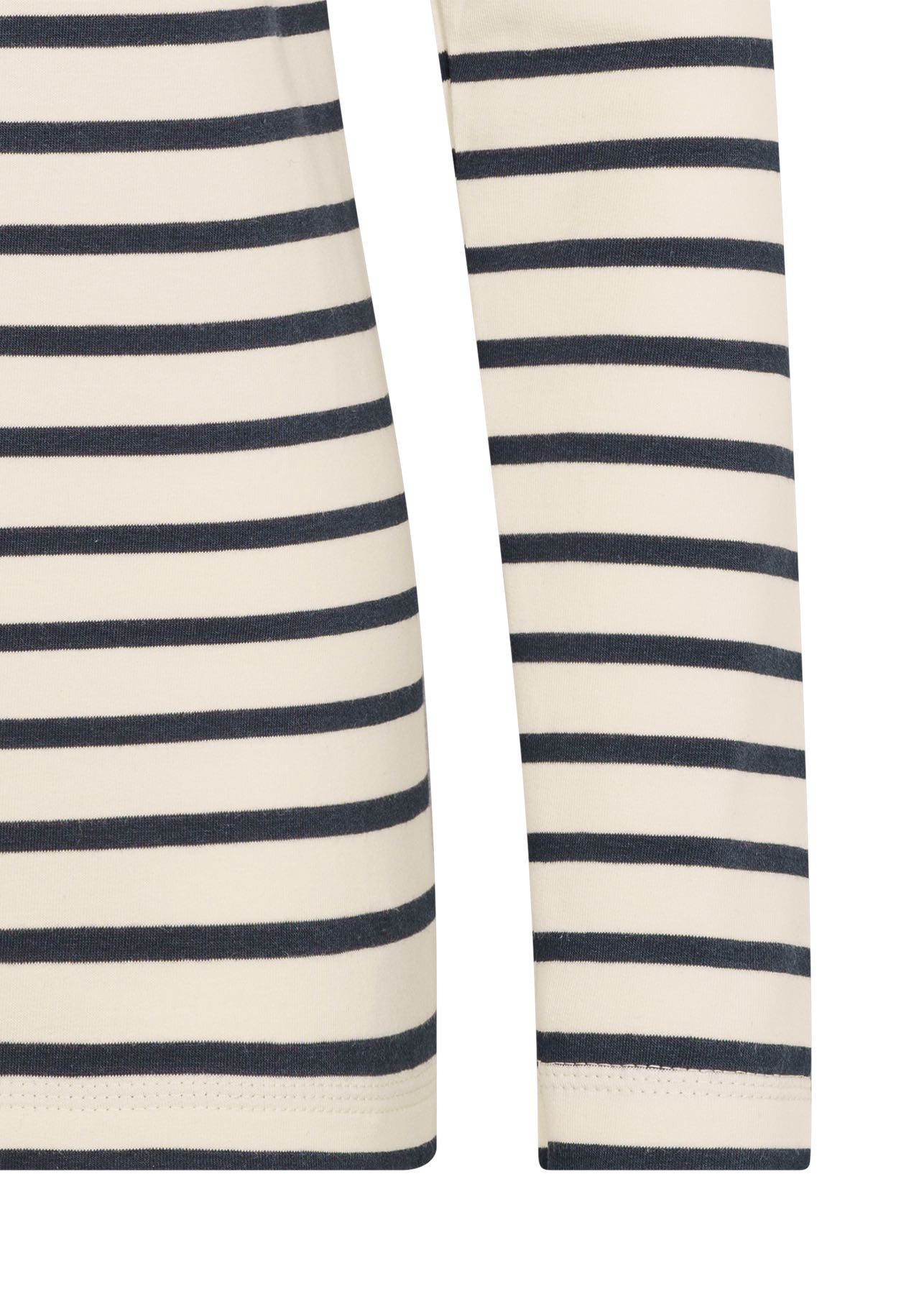 Detailansicht Bio-Jersey ecru-navy – weich, griffig und formstabil, internaht Streifenshirt Damen