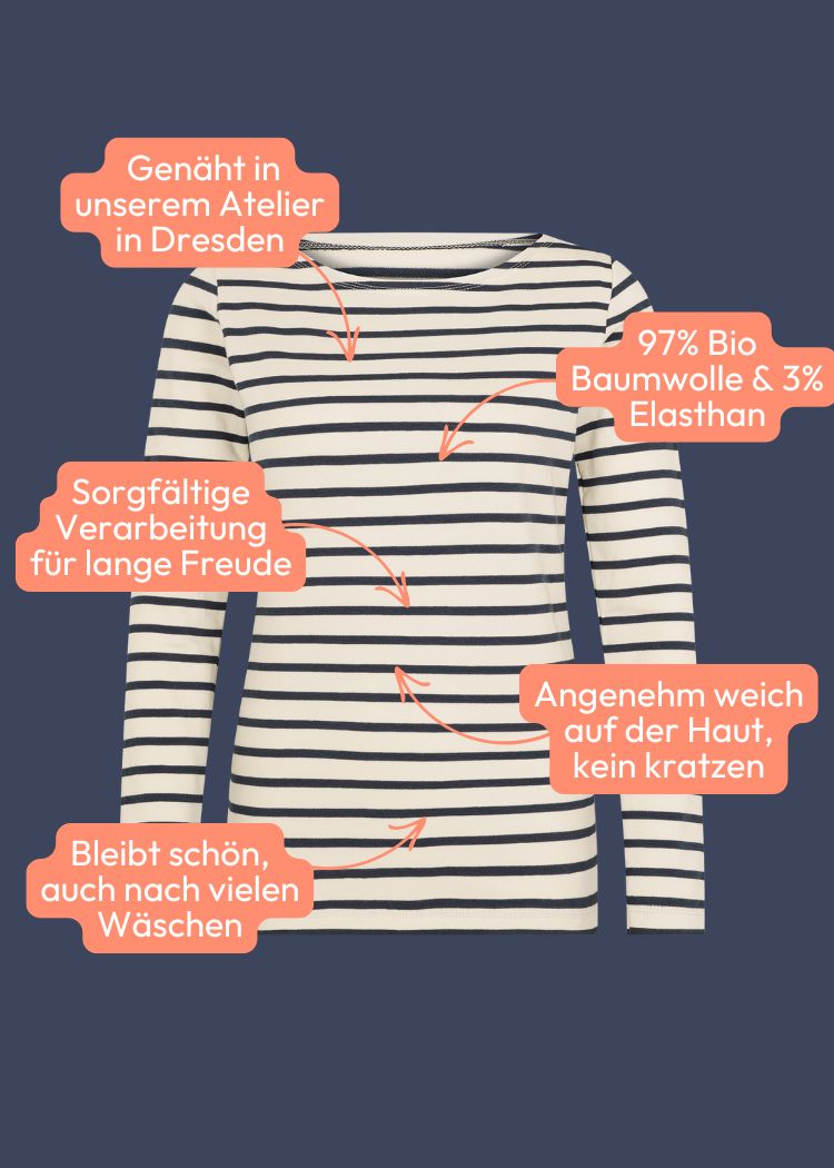 Gestreiftes Shirt Damen – nachhaltig hergestellt und besonders weich, zeitloses Streifenmuster in ecru-navy aus hochwertiger Bio-Baumwolle