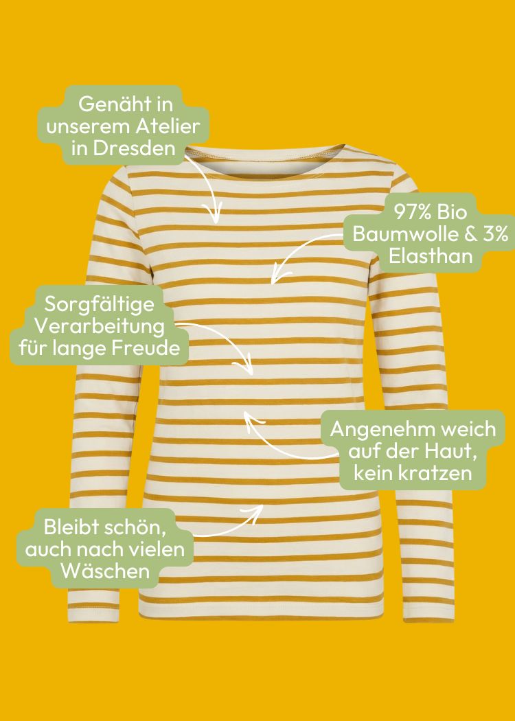 Gestreiftes Shirt Damen weiß/gelb – nachhaltig hergestellt und besonders weich, zeitloses Streifenmuster aus hochwertiger Bio-Baumwolle