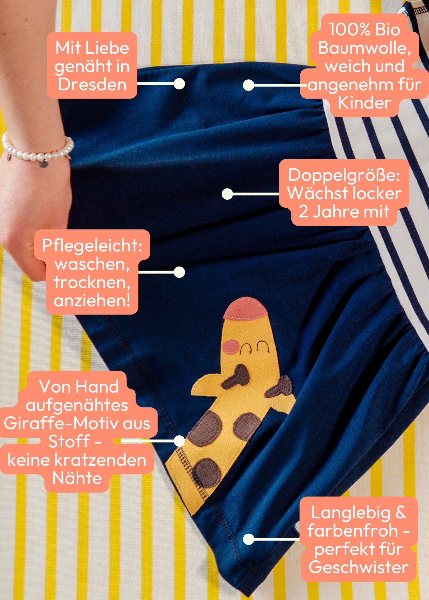 Schöne Mädchenkleidung mit Liebe genäht - Vorteile des Sommerkleides mit Giraffe auf einen Blick