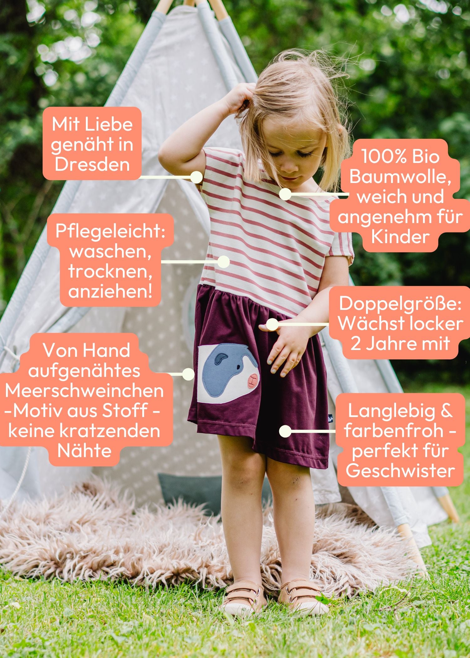 Schöne Mädchenkleidung mit Liebe genäht - Vorteile des Sommerkleides mit Meerschweinchen auf einen Blick
