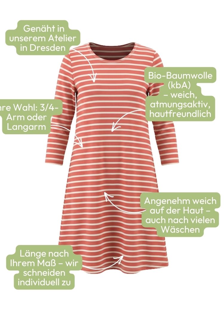 Streifenkleid Bio Baumwolle rosenholz-ecru – nachhaltig und besonders weich, handgefertigt in Dresden von internaht