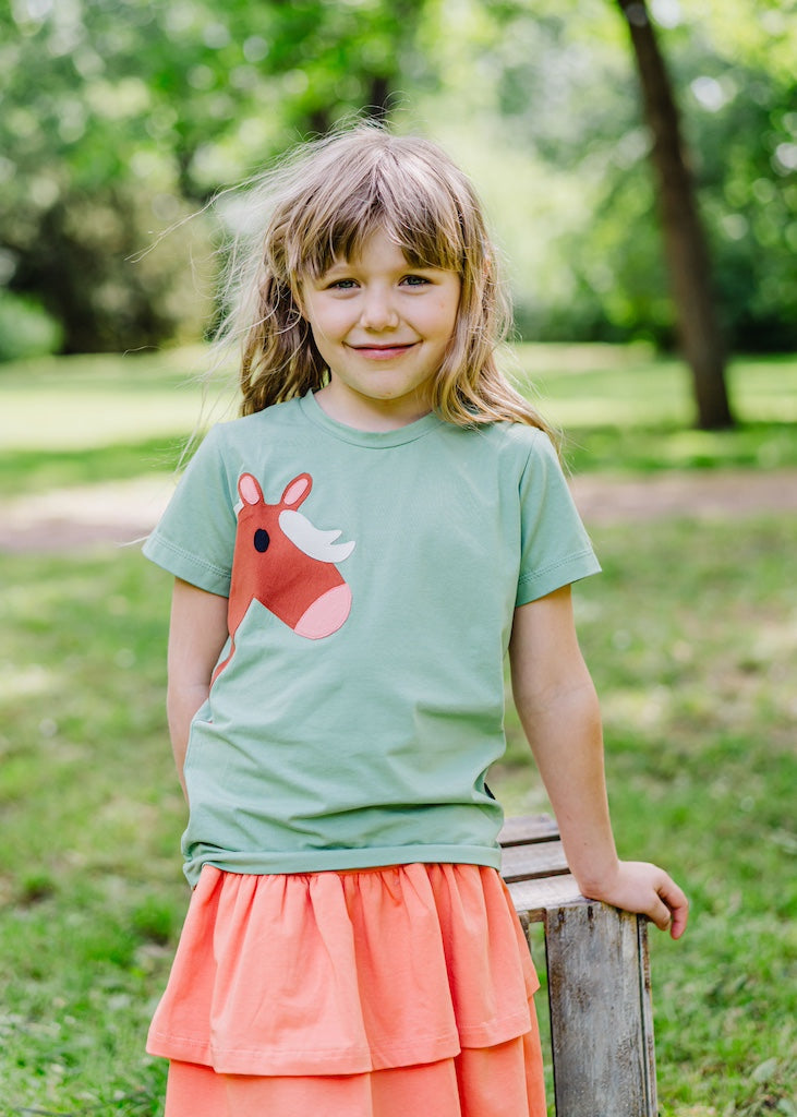 Stufenrock für Mädchen aus Bio Baumwolle in Orange - fair genäht von internaht in Dresden