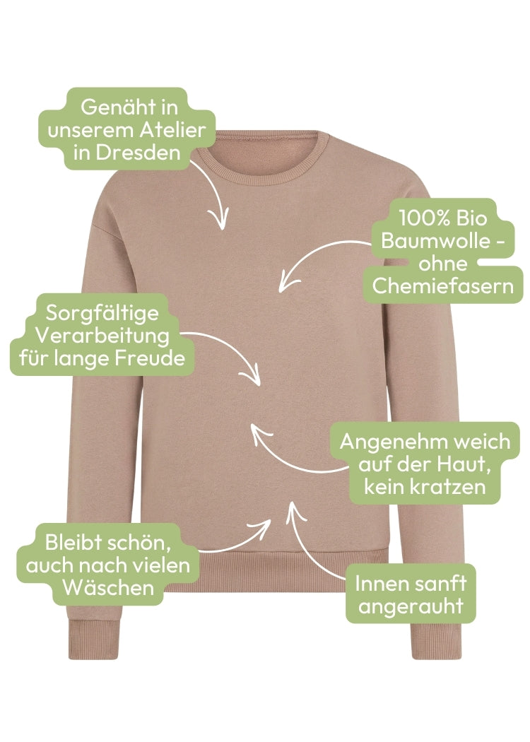 Sweatshirt Damen Bio Baumwolle in Beige aus Bio Baumwolle - ohne Polyester, lässiger weiter Schnitt aus hochwertiger 100% Bio-Baumwolle