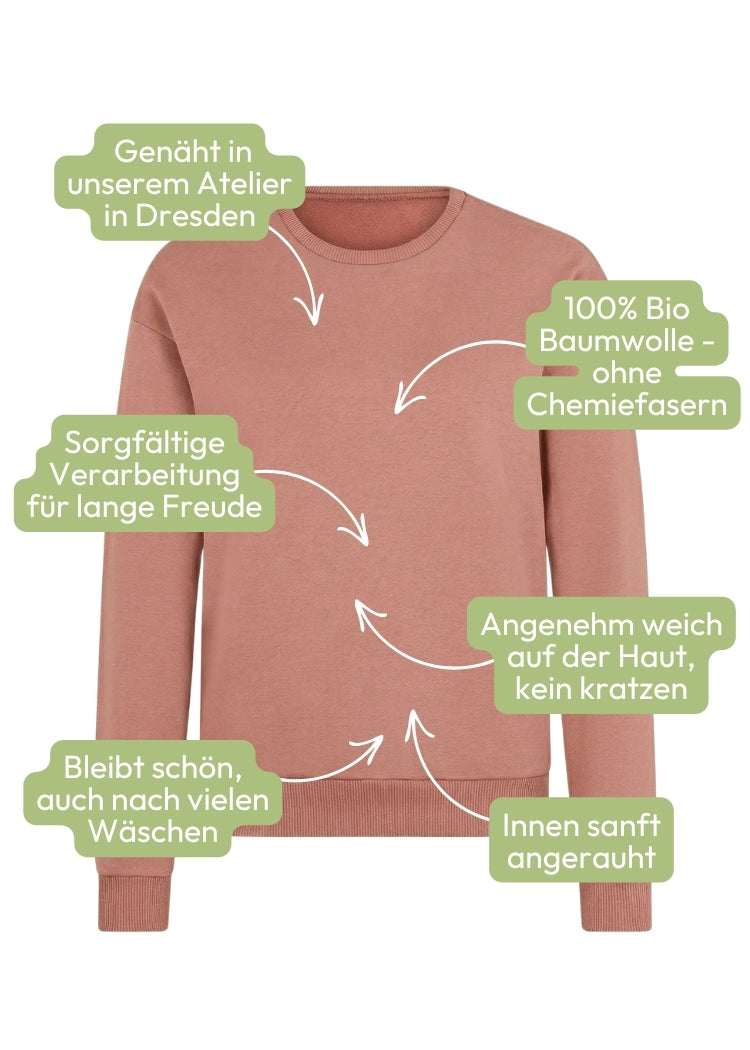 Sweatshirt Damen Bio Baumwolle in Rosenholz aus Bio Baumwolle - ohne Polyester, lässiger weiter Schnitt aus hochwertiger 100% Bio-Baumwolle