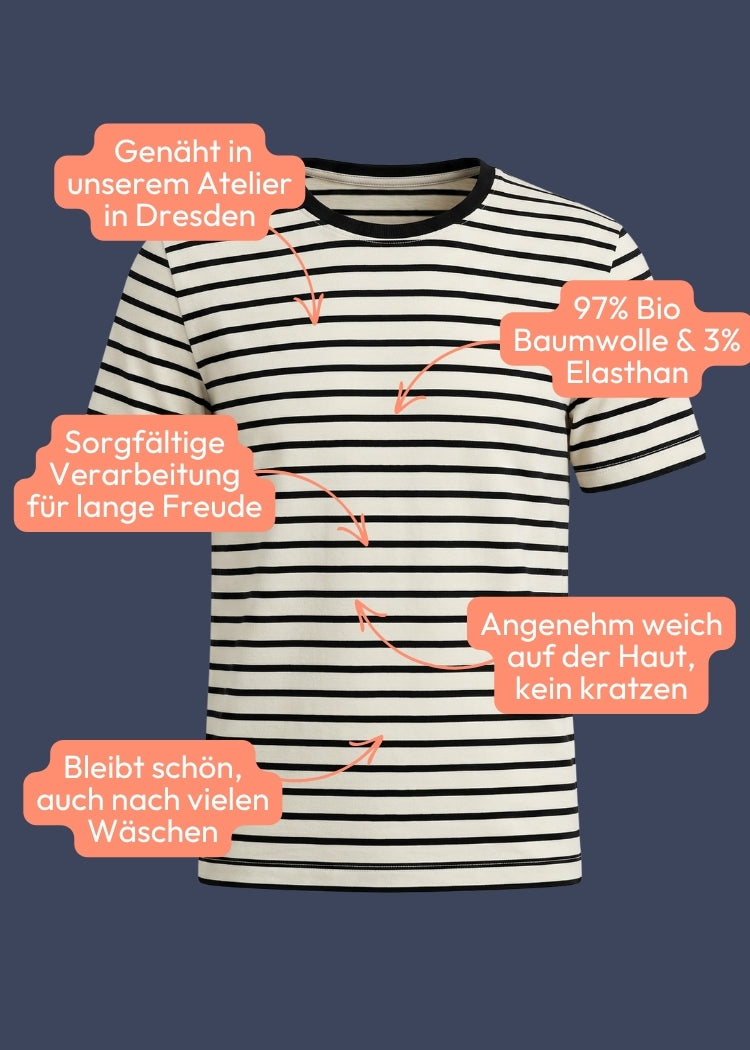 Hochwertiges T-Shirt Bio Baumwolle Damen Ecru-Navy – weich, formstabil & fair produziert von internaht