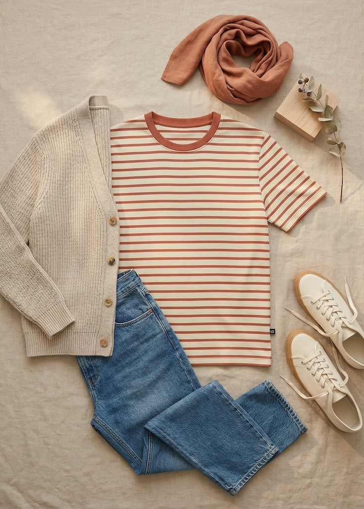 Style-Inspiration: T-Shirt Bio Baumwolle Damen Ecru-Rosenholz kombiniert – nachhaltige Damenmode von internaht