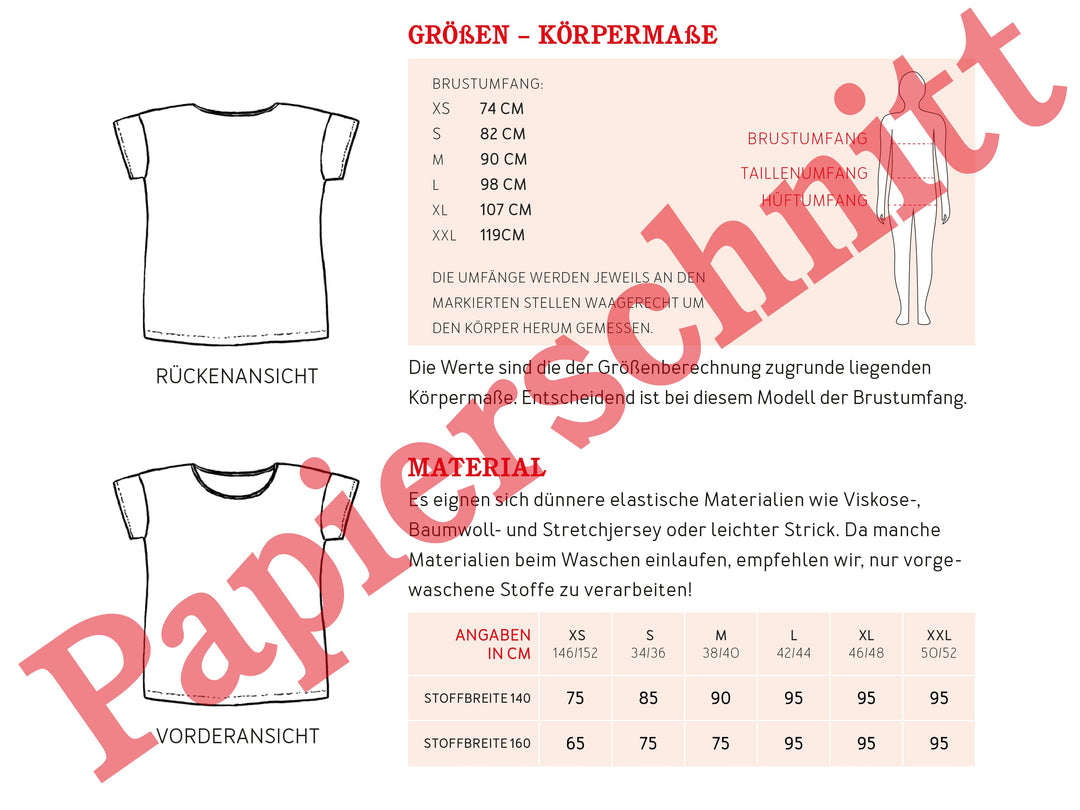 Papier Schnittmuster Damen - Shirt Frau Tina von Schnittreif kaufen
