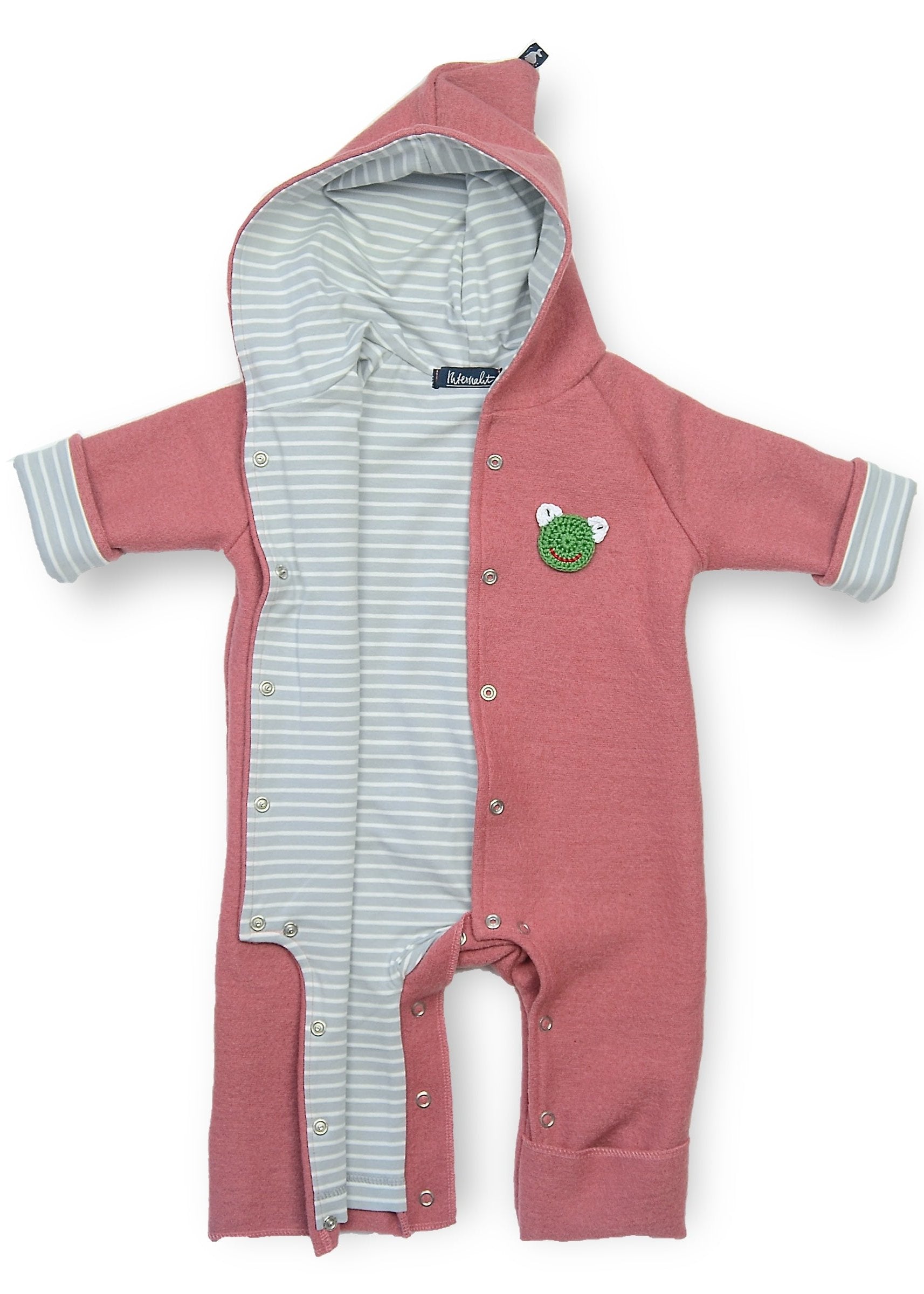 Rosefarbener Baby Winteroverall aus Wolle kbT für Mädchen mit vollständigen Innenfutter aus 100% Bio Baumwolle von internaht