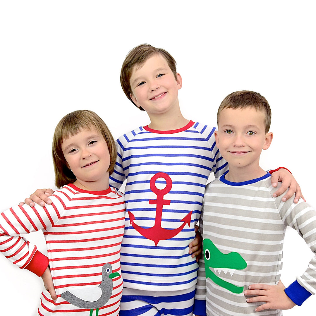 Kinder Pyjama Anker aus Biobaumwolle blau-weiß gestreift