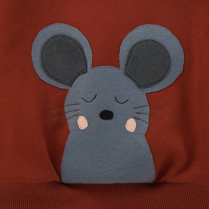 Applikation Maus für Mäuse-Sweater für Kinder Henna aus 100% Biobaumwolle von internaht