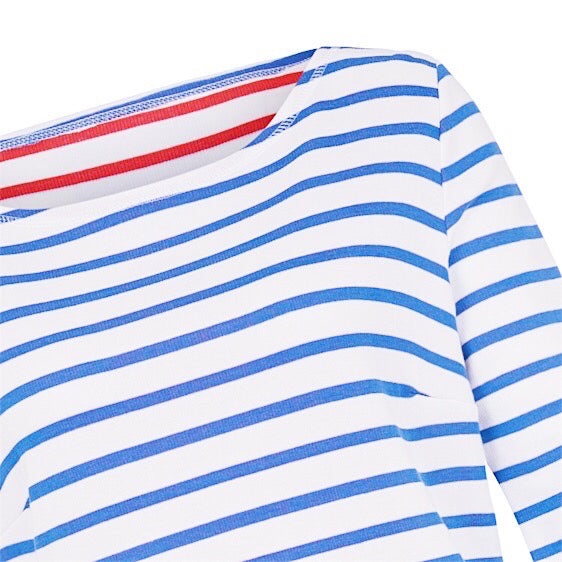 Ringelshirt blau-weiß für Damen mit U-Boot-Ausschnitt aus Biobaumwolle von internaht