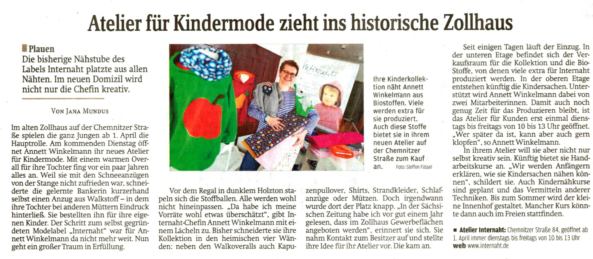 März 2014 - Die internaht-Atelier-Eröffnung in der Sächsischen Zeitung