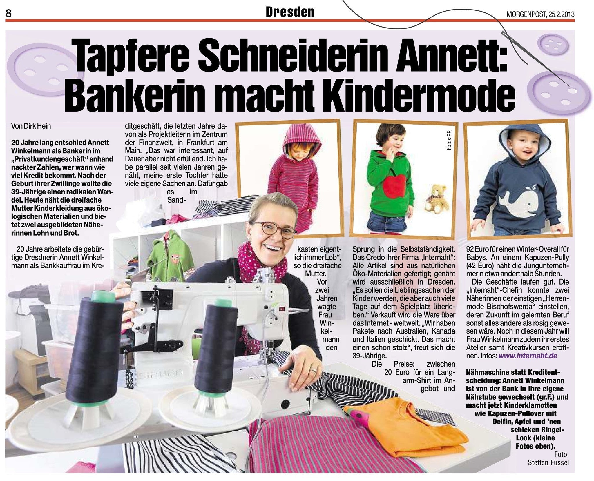 Februar 2013 - Tapfere Schneiderin Annett - internaht in der Dresdener Morgenpost!