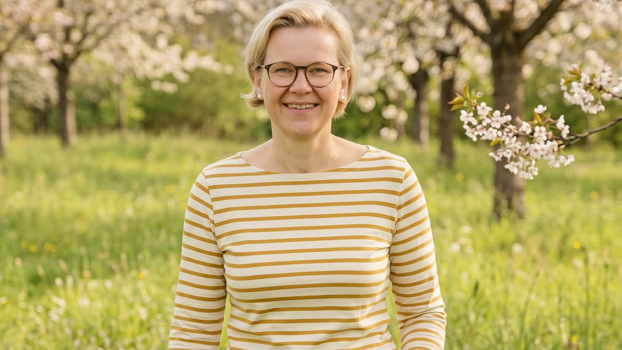 Ringelshirt Damen aus Bio-Baumwolle in weiß-senfgelb von internaht