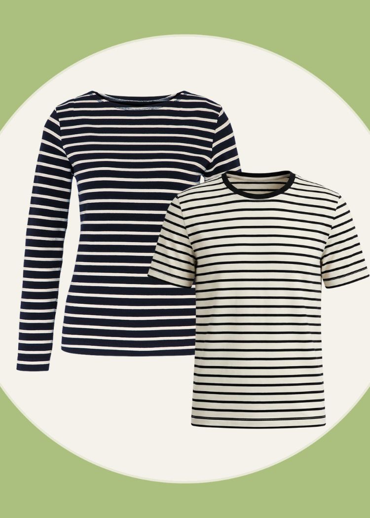 Ringelshirt und T-Shirt Damen aus Bio-Baumwolle im Set – Navy-Ecru und Ecru-Navy, handgefertigt in Dresden von internaht