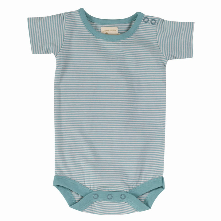 Baby Body aus 100% Bio Baumwolle Kurzarm Türkis gestreift von Pigeon Organics