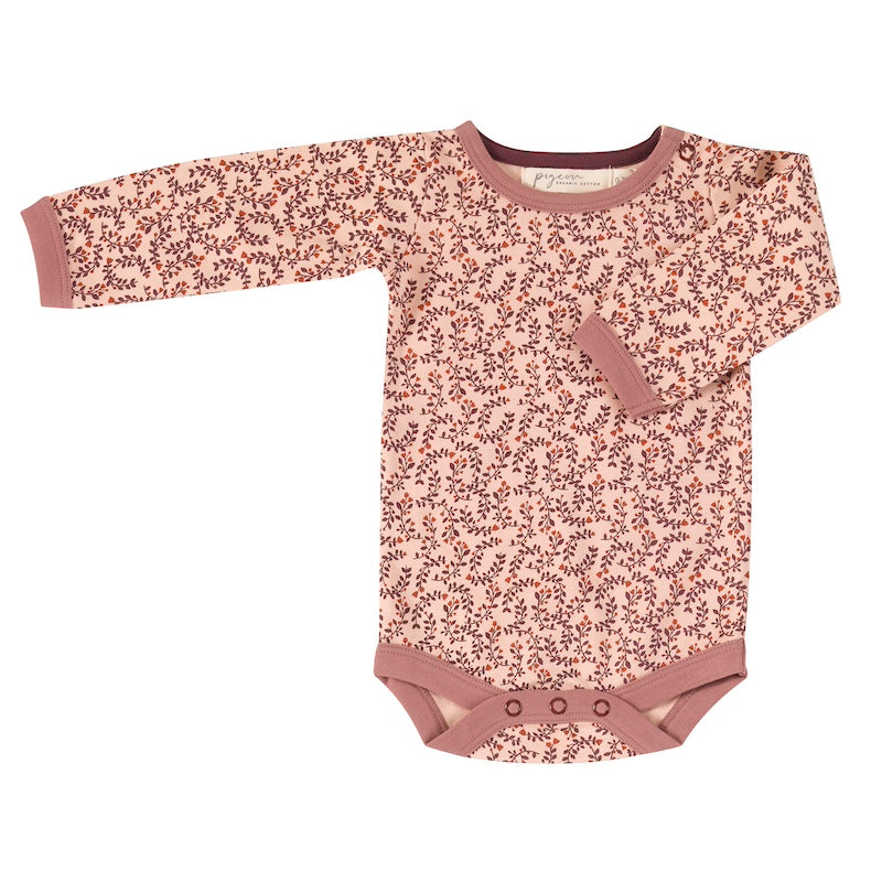 Baby Body aus Bio Baumwolle Langarm im Design Leaf Pink aus 100% Bio Baumwolle von pigeon organics