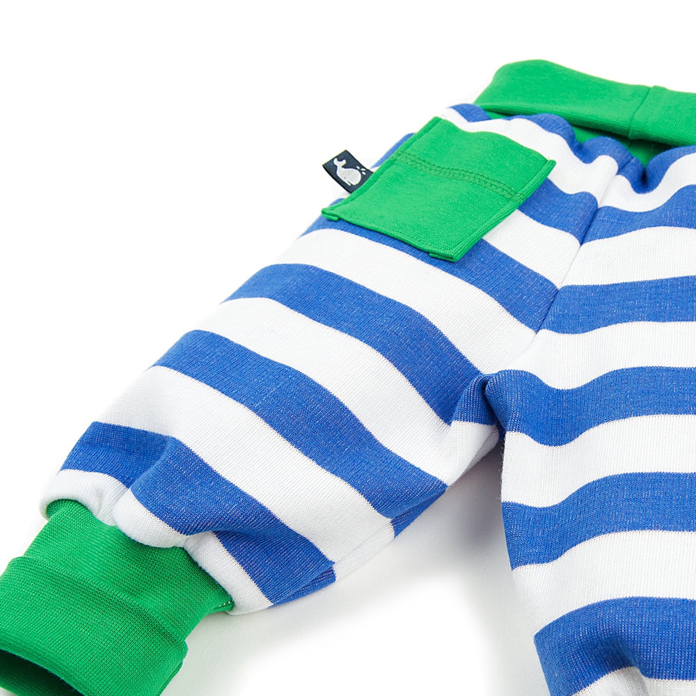 Baby-Hose gestreift mit grünen Bündchen aus 100% Bio-Baumwolle