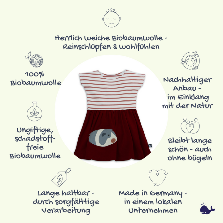 Baby Kleid mit Meerschweinchen aus 100% Bio Baumwolle mit Sorgfalt genäht in Dresden von internaht - Das macht unser Baby Kleid mit Meerschweinchen so besonders