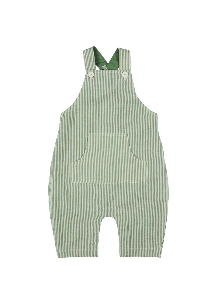 Baby Latzhose aus 100% Bio Baumwolle grün-weiße Streifen von Pigeon kaufen