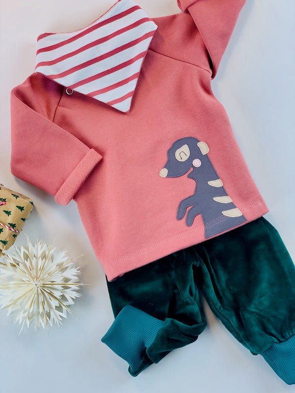 Baby Outfit mit Baby Pullover Erdmännchen und Baby Hose Nicki in Dunkelgrün aus 100% Bio Baumwolle von internaht